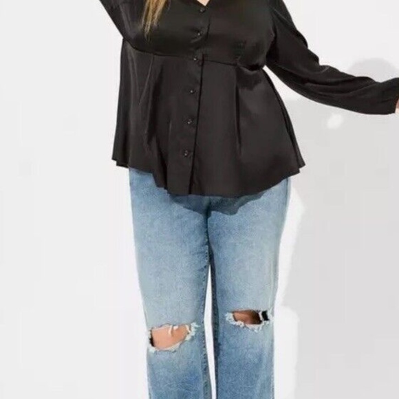 Torrid Peplum Satin Button Front Long Sleeve Top - Picture 2 of 5